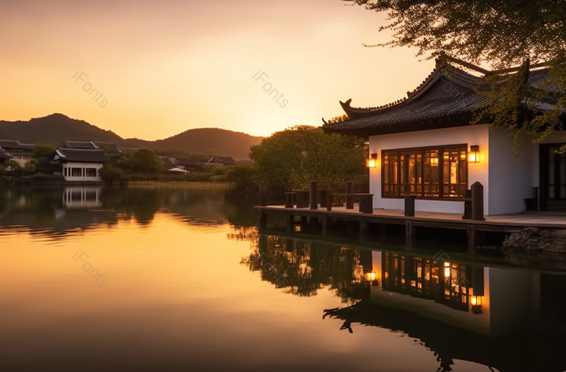 中式传统建筑水上庭院,高清,摄影图,摄影图片,图片大全,摄影图免费下载